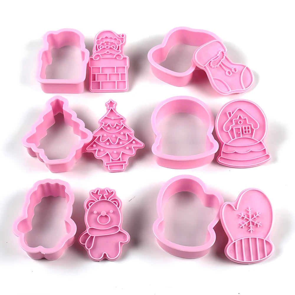 Cookies Cutter Christmas Dough Stamp Plastic 3D Cartoon Pressable Biscuit Mold Confectionery Baking Pastry Bakeware