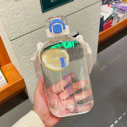 Flat Square Water Bottle with Adjustable Strap