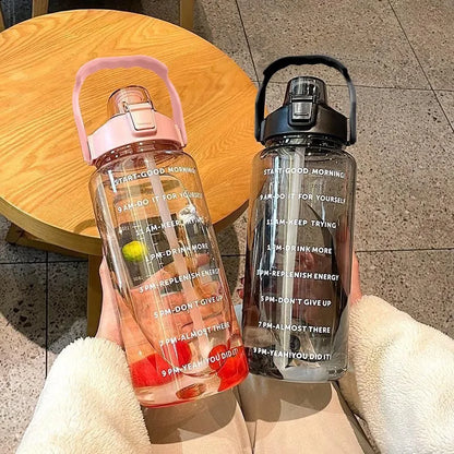 2 Litres Straw Plastic Water Bottle Large Portable Travel Bottle