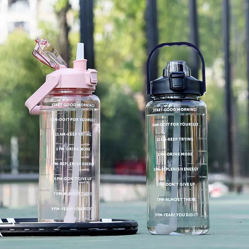 2 Litres Straw Plastic Water Bottle Large Portable Travel Bottle